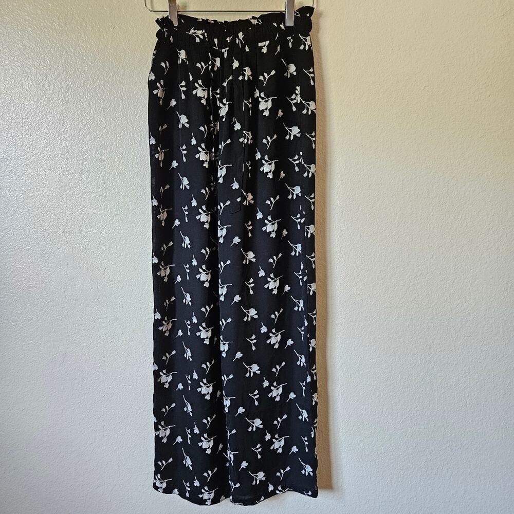 Floral Wide Leg Flowey Pants Small Women Black